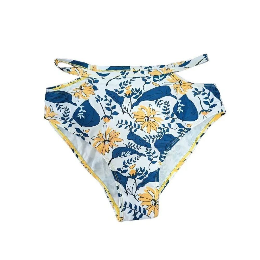 NWOT Herbeeza High Waisted Yellow Ruffle Top Blue Floral Bottom